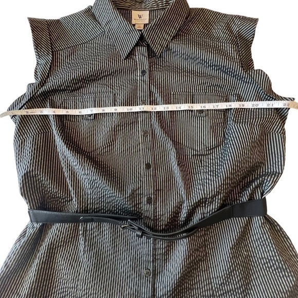 Worthington Sleeveless Belted Top Belted. Black White Striped size:1X Stretch - Picture 11 of 11
